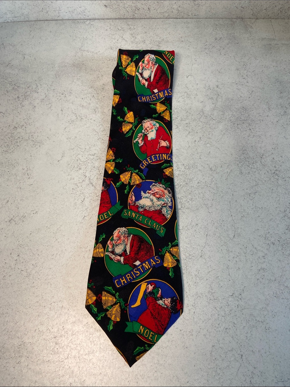 Christmas Santa Claus 100% Silk Tie Holiday Novelty Men's Necktie Black Noel - Picture 2 of 4